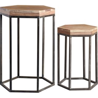 Table D'appoint Hexagonale Acacia Et Métal Style Naturel
