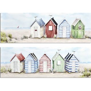 Tableau Déco Cabanes De Plage Ambiance Marine Colorée - 150 X 50 Cm