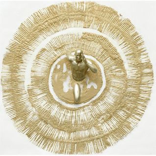 Tableau Mural Athlète Doré Traversant Cercle Blanc Et Or - 80 X 80 Cm