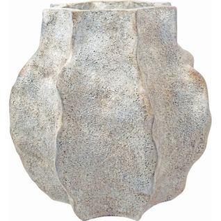 Vase Octogonal Ondulé En Ciment Blanc Effet Vieilli
