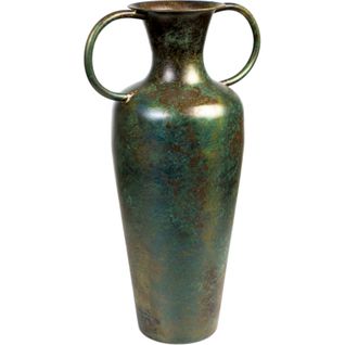 Vase Décoratif Métal Effet Vieilli Vert Brun Deux Anses