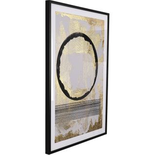 Tableau Décoratif Cercle Doré Et Noir Effet Métal Moderne - 50 X 70 Cm