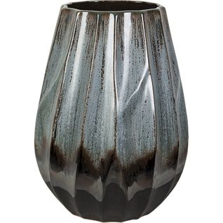 Vase Ondulé Céramique Bleu Noir Effet Bicolore Élégant