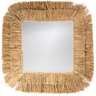 Miroir Carré En Raphia Naturel Ambiance Bohème Élégante