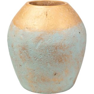 Vase Décoratif Terracotta Bleu Doré Esprit Artisanal Élégant