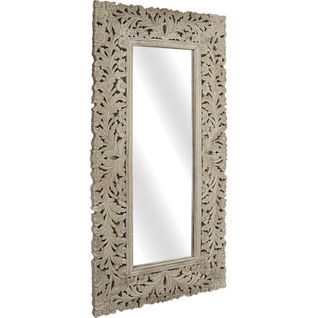 Miroir Décoratif En Bois De Manguier Sculpté Finition Brune