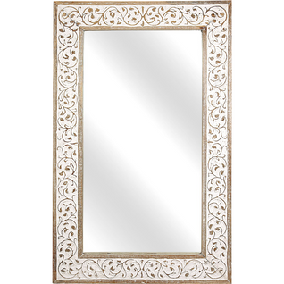 Miroir Bois Naturel Blanc Esprit Artisanal Sculpté Élégant