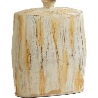 Vase Décoratif En Aluminium Émaillé Blanc Et Doré