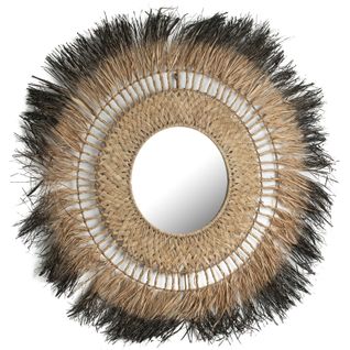 Miroir Décoratif En Fibres Végétales Abaca Naturel Et Noir Wash