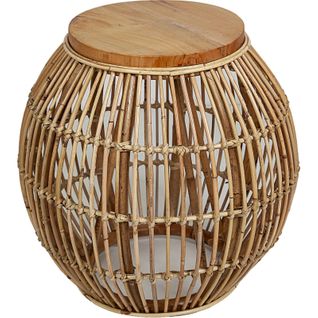 Table Dappoint En Rotin Naturel Avec Plateau Bois Élégant