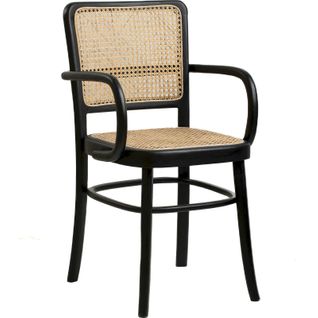 Fauteuil En Teck Noir Et Rotin Naturel Esprit Vintage