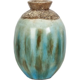 Vase Décoratif En Terre Cuite Bleu Et Marron Pour Intérieur Élégant
