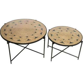 Table Dappoint En Rotin Et Métal Naturel Et Noir Design Élégant