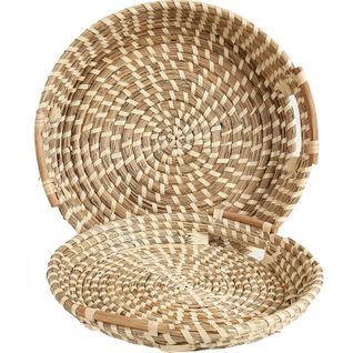 Plateau Décoratif En Fibres Naturelles Beige Pour Rangement Élégant