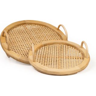 Plateau Décoratif En Bois Et Bambou Beige Pour Intérieur Élégant