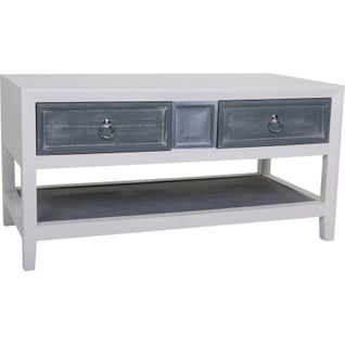 Table Basse Bois Blanc Et Gris Avec Tiroirs Et Étagère