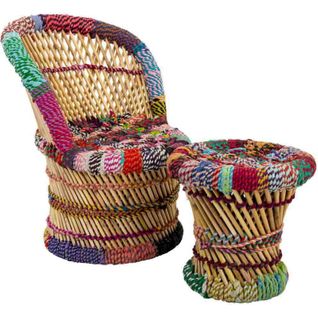 Fauteuil Enfant En Bambou Et Corde Colorée Avec Repose Pieds