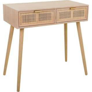 Console En Mdf Et Cannage Naturel Avec Deux Tiroirs Élégants