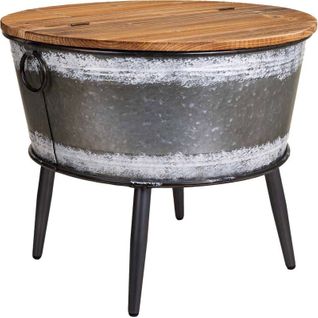 Table Basse Ronde Style Industriel Bois Et Métal Noir