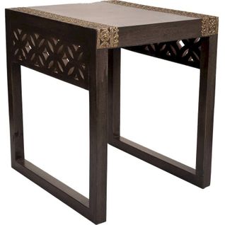 Table D'appoint Bois De Manguier Et Laiton Finition Élégante