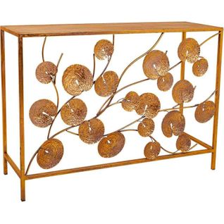 Console D'entrée Élégante En Fer Finition Doré Antique