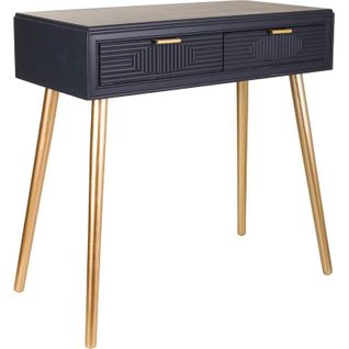 Console Bois Gris Foncé Pieds Dorés Deux Tiroirs Design