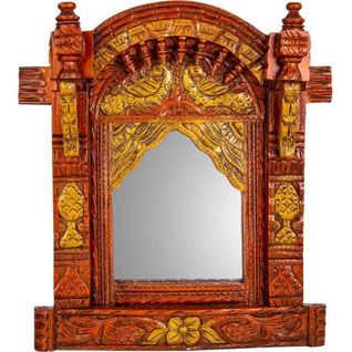 Miroir Mural En Bois De Manguier Sculpté Coloris Antique