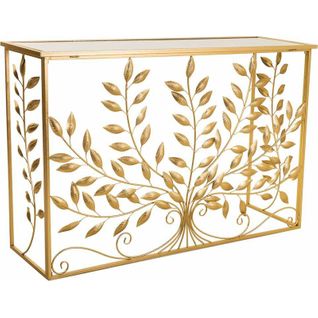 Console Dorée En Métal Et Verre Style Feuille Élégante