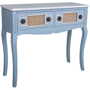 Console D'entrée Bleue En Bois Et Rotin Ambiance Naturelle