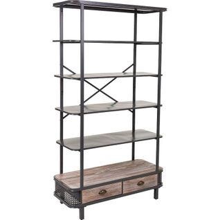 Étagère Design Bois Et Métal Gris Avec Tiroirs Et Étagères