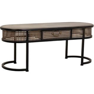 Table Basse Métal Marron Style Vintage Avec Tiroir Intégré