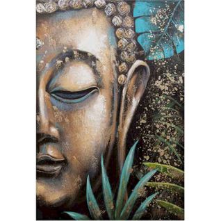 Tableau Bouddha Peint à La Main Avec Relief Bleu Élégant