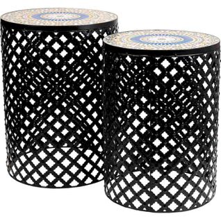 Table Dappoint Décorative En Fer Noir Motif Mosaïque Élégant