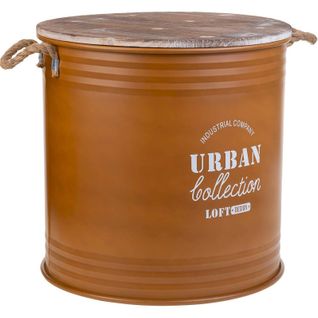 Panier à Linge Métal Orange Couvercle Bois Poignées Corde