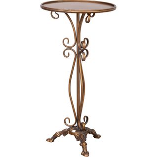 Table Dappoint Ronde En Métal Doré Vieilli Style Classique