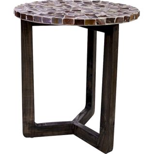 Table D'appoint Contemporaine Bois Et Capiz Brun Blanc