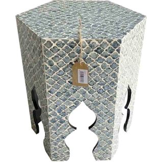 Table D'appoint Capiz Bleu Blanc Style Contemporain Bois