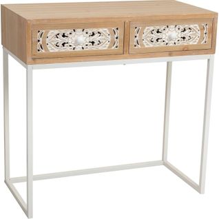 Console D Entrée Contemporaine Bois Et Métal Blanc Deux Tiroirs