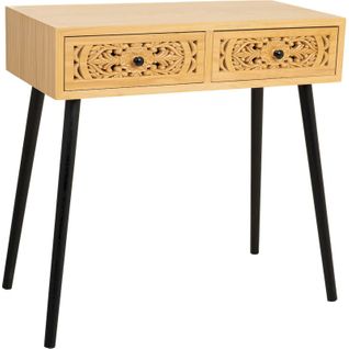 Console En Bois Naturel Contemporain Deux Tiroirs Sculptés