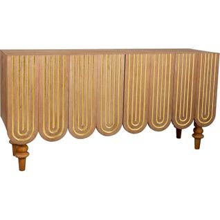 Console Art Déco Bois Et Métal Finition Naturelle Et Dorée