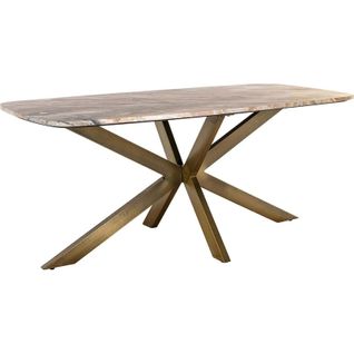Table à Manger Ovale Design Blanc Et Laiton Avec Plateau Marbre