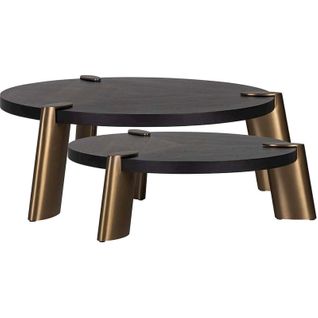 Table Basse Design Ronde Effet Chêne Et Acier Noir Charbon