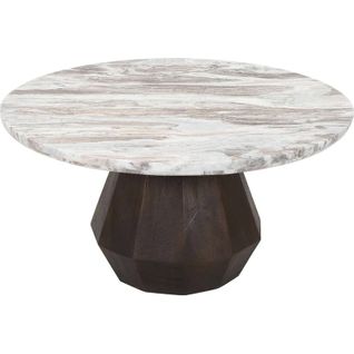 Table Basse Ronde En Marbre Et Bois De Manguier Brun Élégant