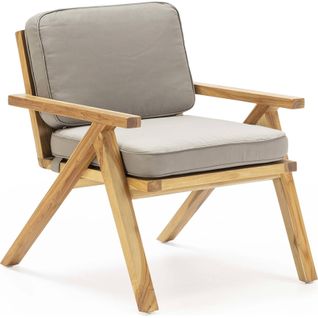 Fauteuil En Teck Naturel Et Tissu Gris Charme Artisanal