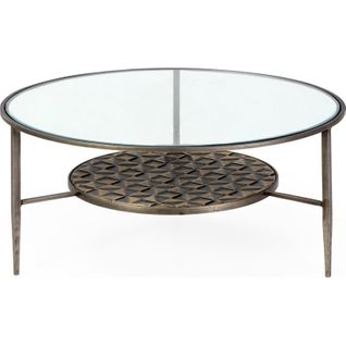 Table à Café Doré Antique En Métal Et Verre Avec Plateau Décoratif