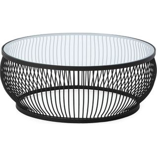 Table à Café Design Verre Trempé Et Métal Noir Élégant