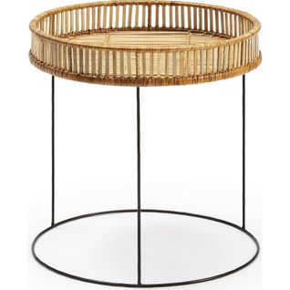 Table D'appoint Osier Naturel Et Métal Noir Élégance Moderne