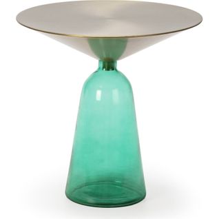 Table D'appoint Verre Vert Et Métal Doré Style Contemporain