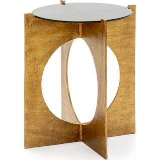 Table D'appoint Design Doré Et Noir En Métal Et Verre Élégant