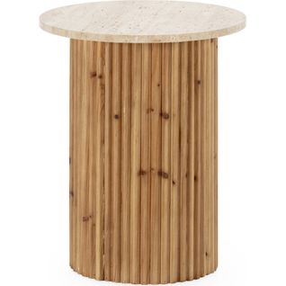 Table D'appoint Bois Et Marbre Travertin Naturel Élégance Intemporelle
